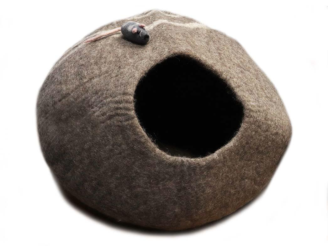 Grotta per gatti in feltro WoolFit� con topo giocattolo, beige
