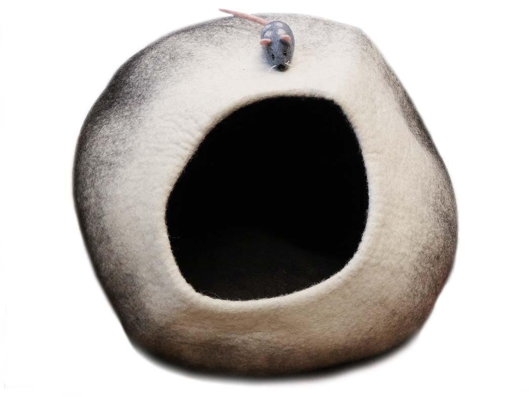 Grotta per gatti in feltro WoolFit� con topo giocattolo, grigio