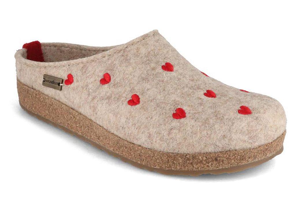 HAFLINGER Pantofole in Feltro da Donna Grizzly Cuoricino, beige m�lange