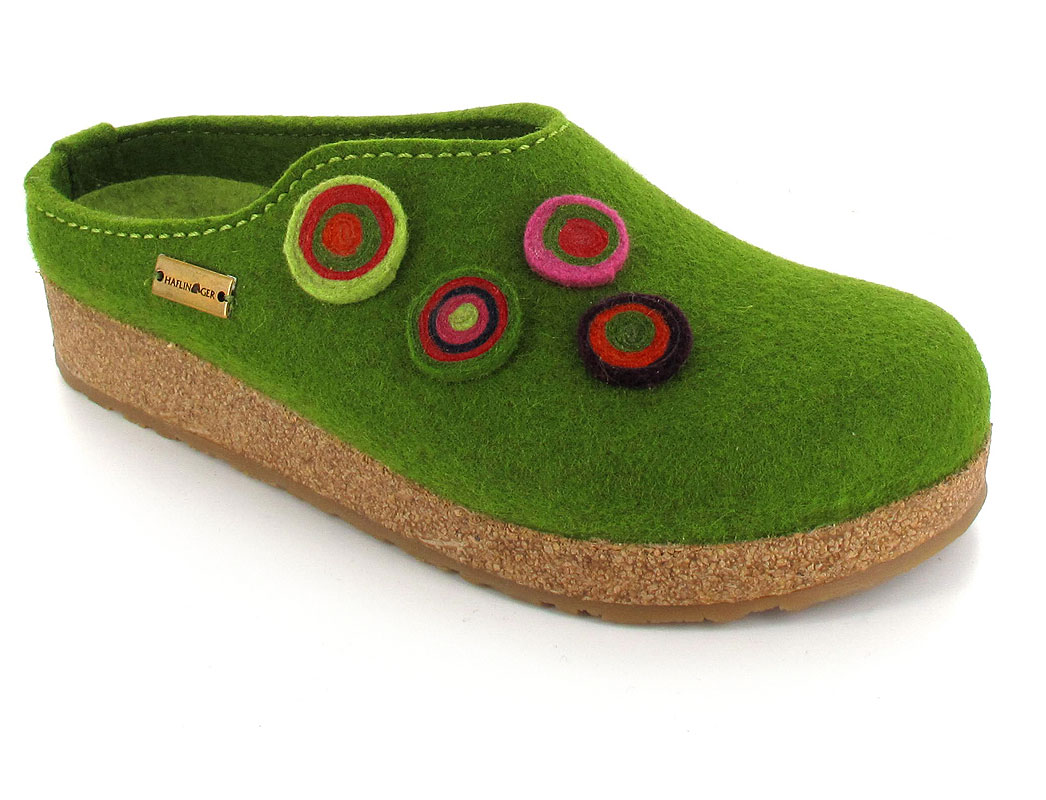 HAFLINGER Pantofole in feltro Grizzly Kanon, verde prato