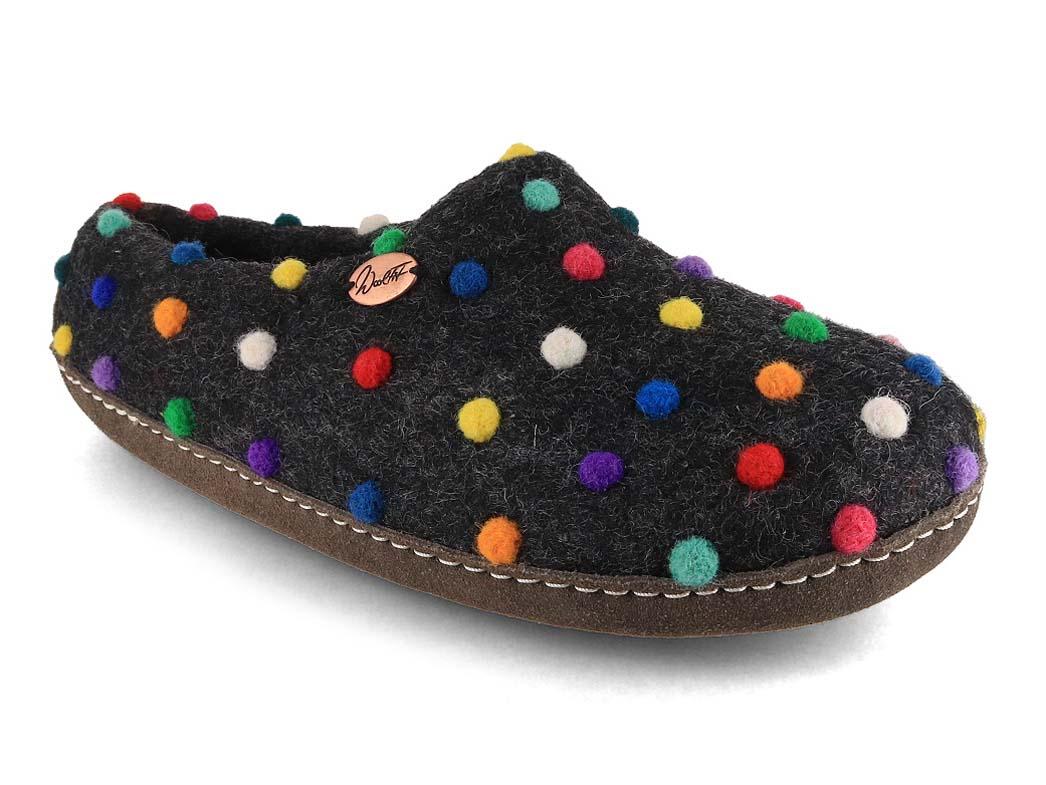Pantofola in feltro WoolFit� Impronta, grafite/puntinato colorato