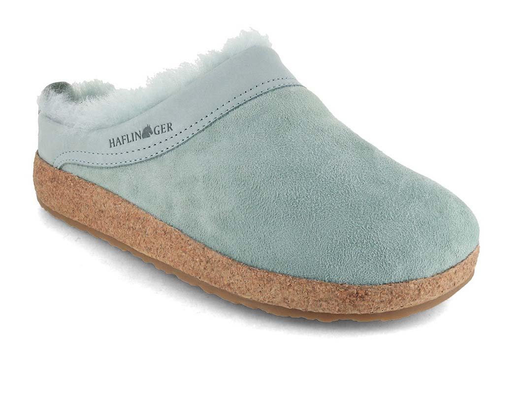 Pantofole HAFLINGER da donna in pelle d'agnello Snowbird, menta piperita