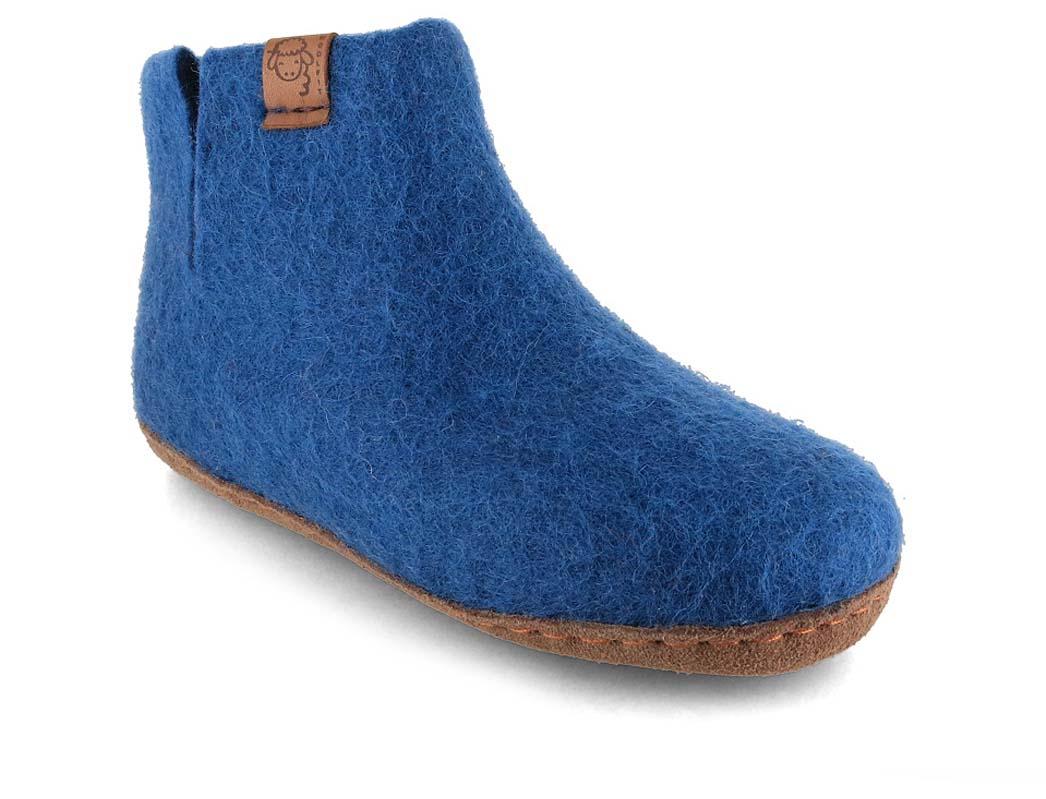 Pantofole WoolFit� Yeti Kids per bambini con suola in cuoio, blu