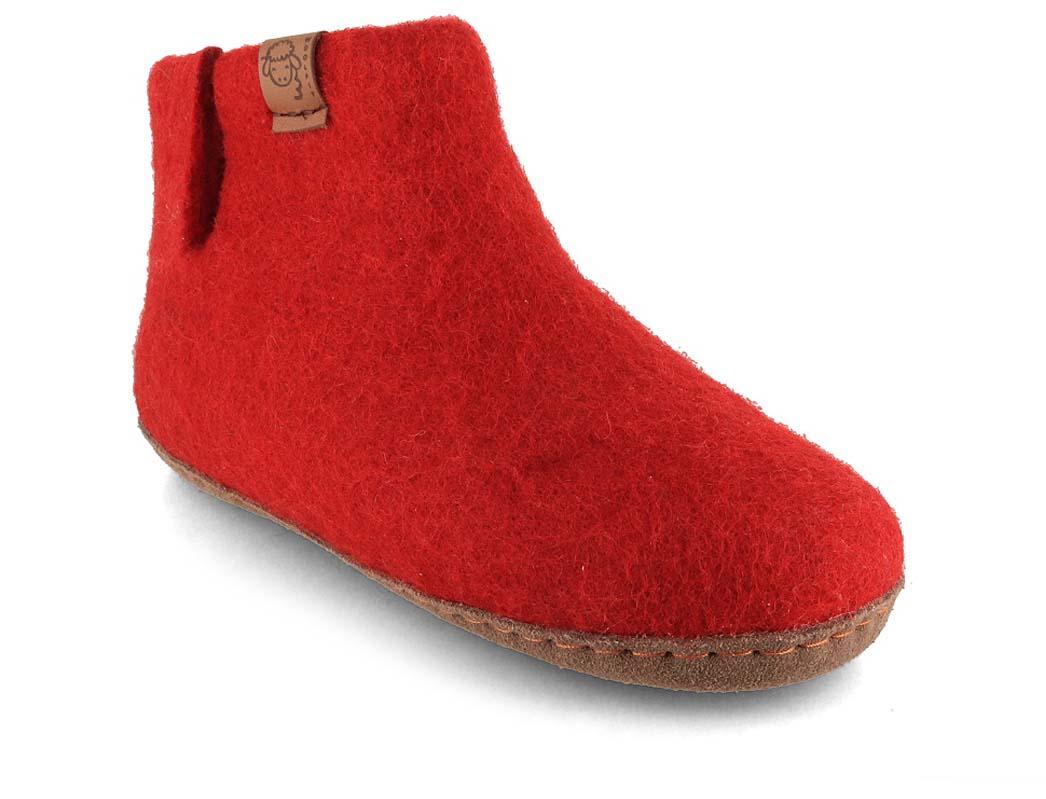 Pantofole WoolFit� Yeti Kids per bambini con suola in cuoio, rosso