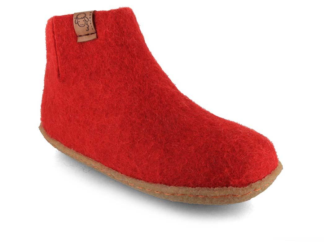 Pantofole WoolFit� Yeti Kids per bambini con suola in gomma, rosso