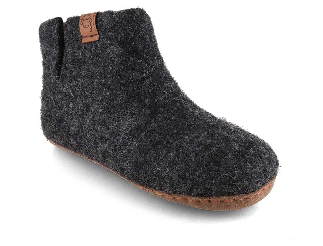 Pantofole WoolFit� Yeti Kids per bambini con suola in pelle, grafite