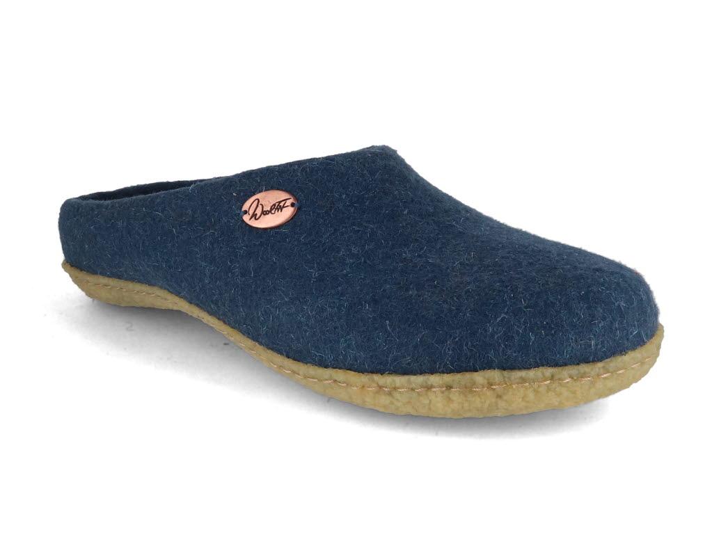 Pantofole WoolFit� infeltrite a mano Classic con suola in gomma, blu