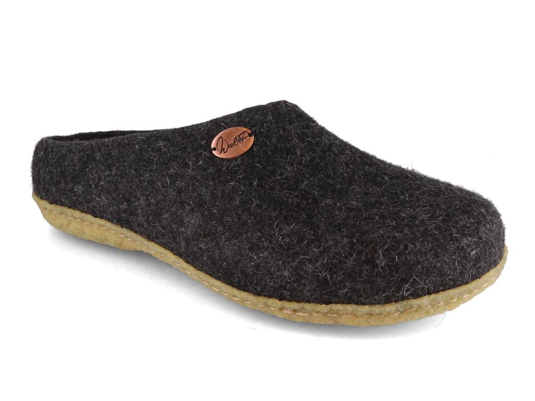 Pantofole WoolFit� infeltrite a mano Classic con suola in gomma, grafite