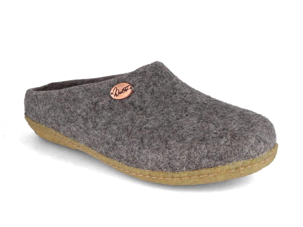Pantofole WoolFit� infeltrite a mano Classic con suola in gomma, grigio chiaro