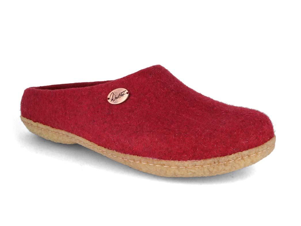 Pantofole WoolFit� infeltrite a mano Classic con suola in gomma, rosso scuro