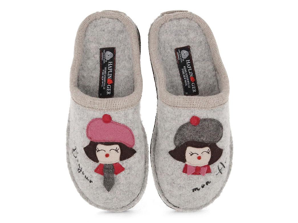 Pantofole da donna HAFLINGER Flair Bonjour, grigio pietra screziato