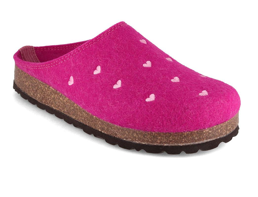Pantofole da donna in feltro con cuoricini, fucsia
