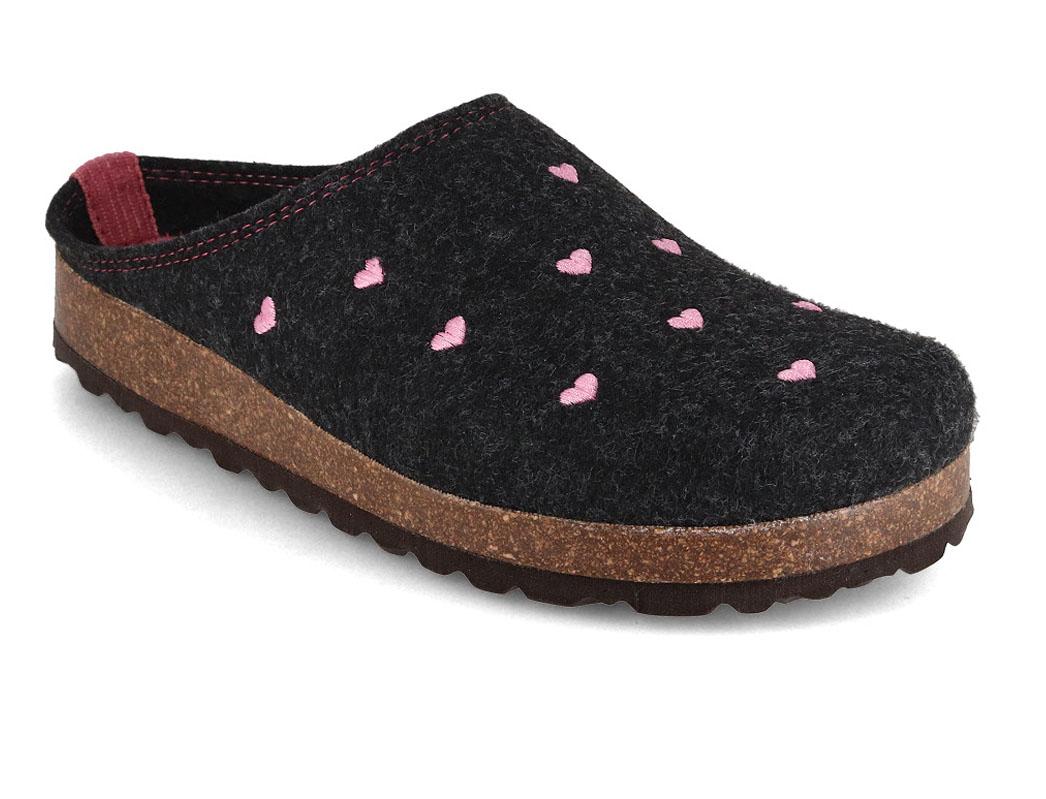 Pantofole da donna in feltro "Cuoricini", grigio scuro