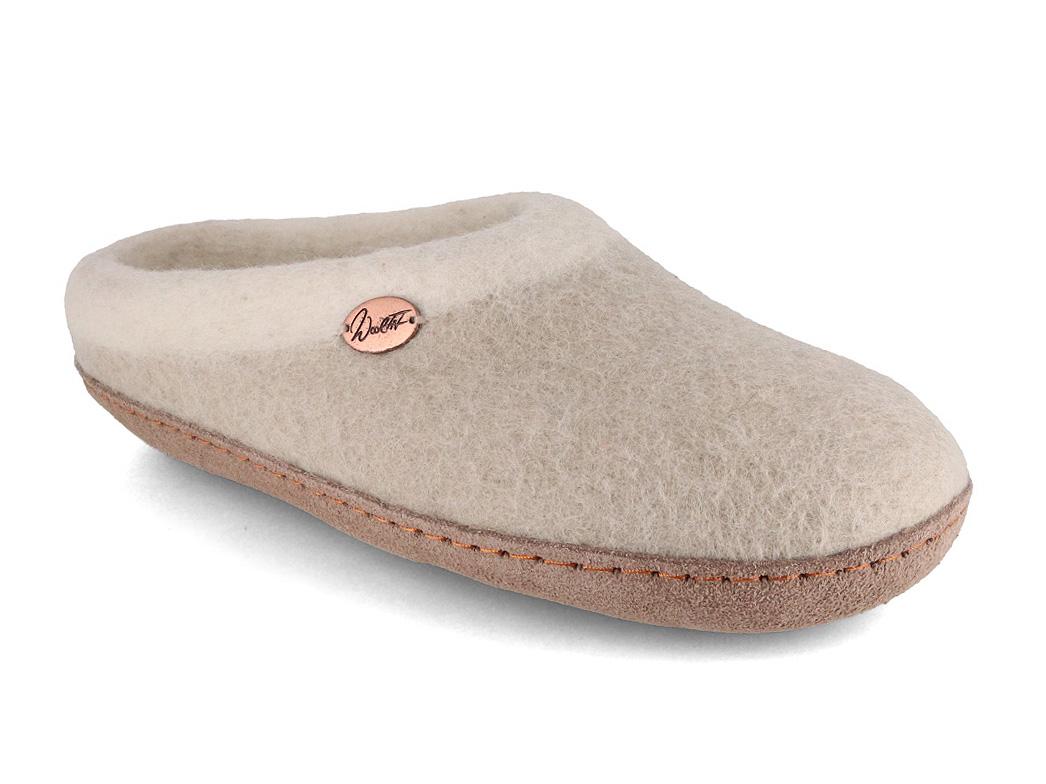 Pantofole in feltro WoolFit� con plantare e suola in pelle Sherpa, beige