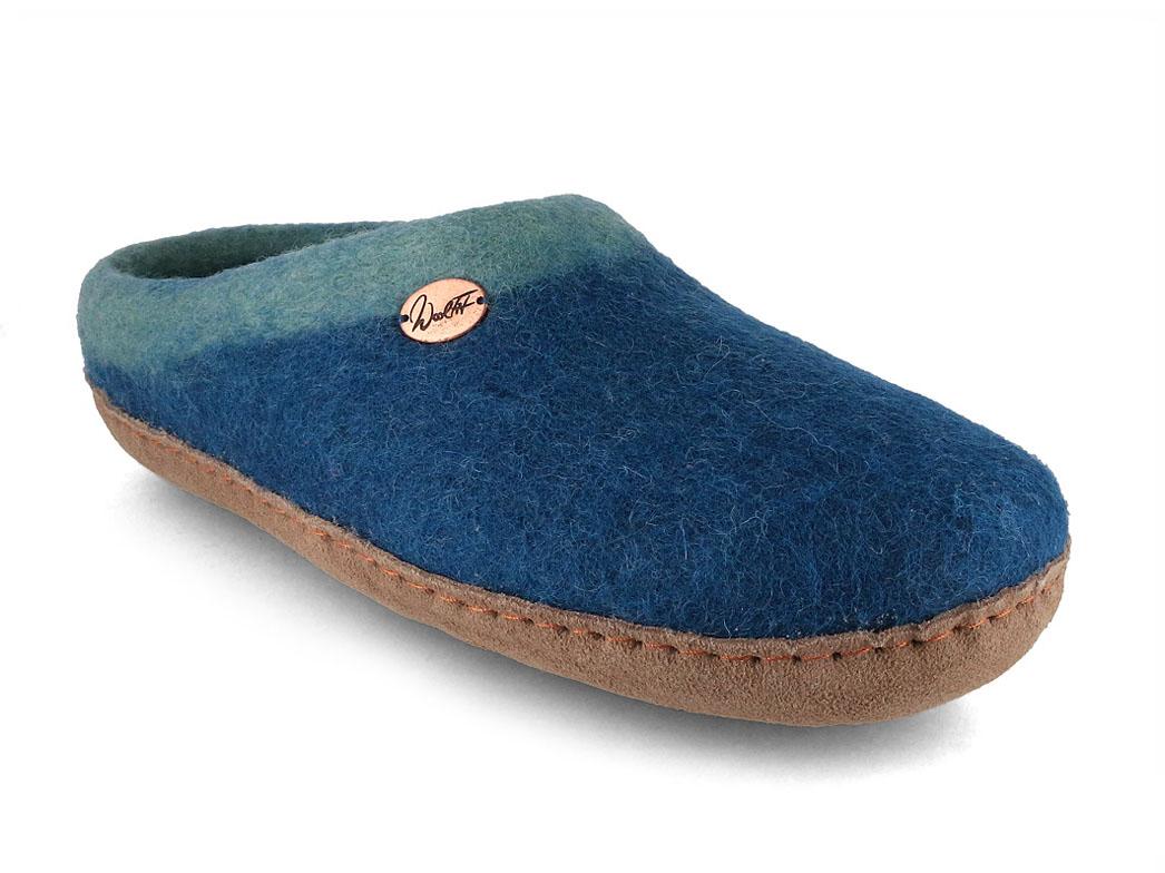 Pantofole in feltro WoolFit� con plantare e suola in pelle Sherpa, blu