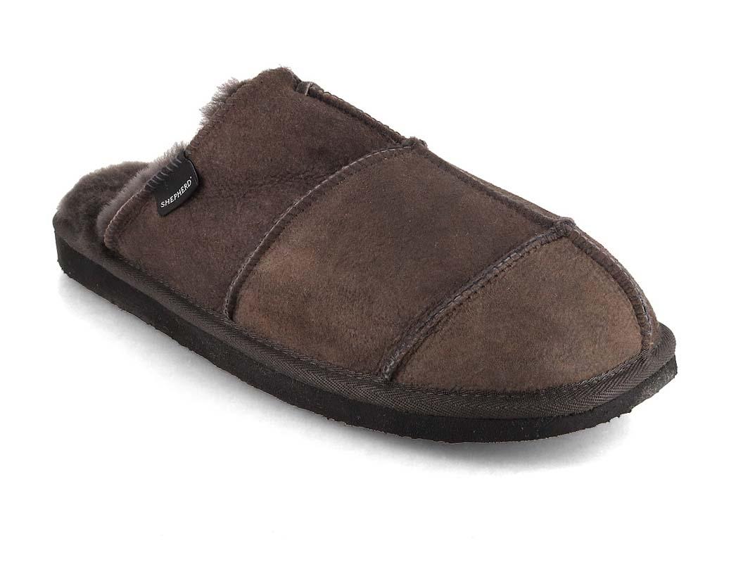 SHEPHERD pantofole da uomo in pelle di agnello Allan, asfalto