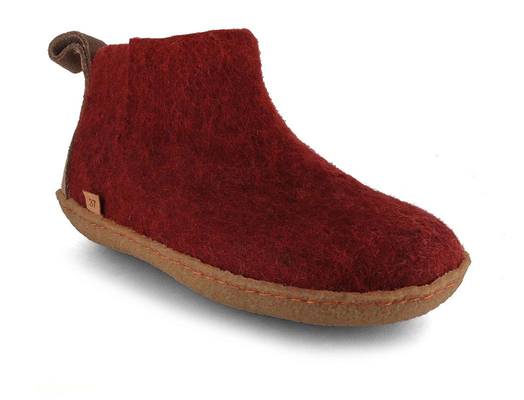 WoolFit� Ciabatte Yeti Barefoot con Suola in Gomma Naturale, rosso scuro