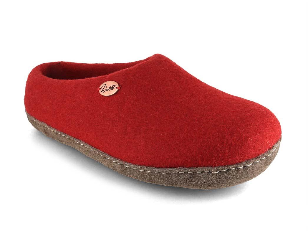 WoolFit� Pantofole in feltro Footprint, Rosso Scuro
